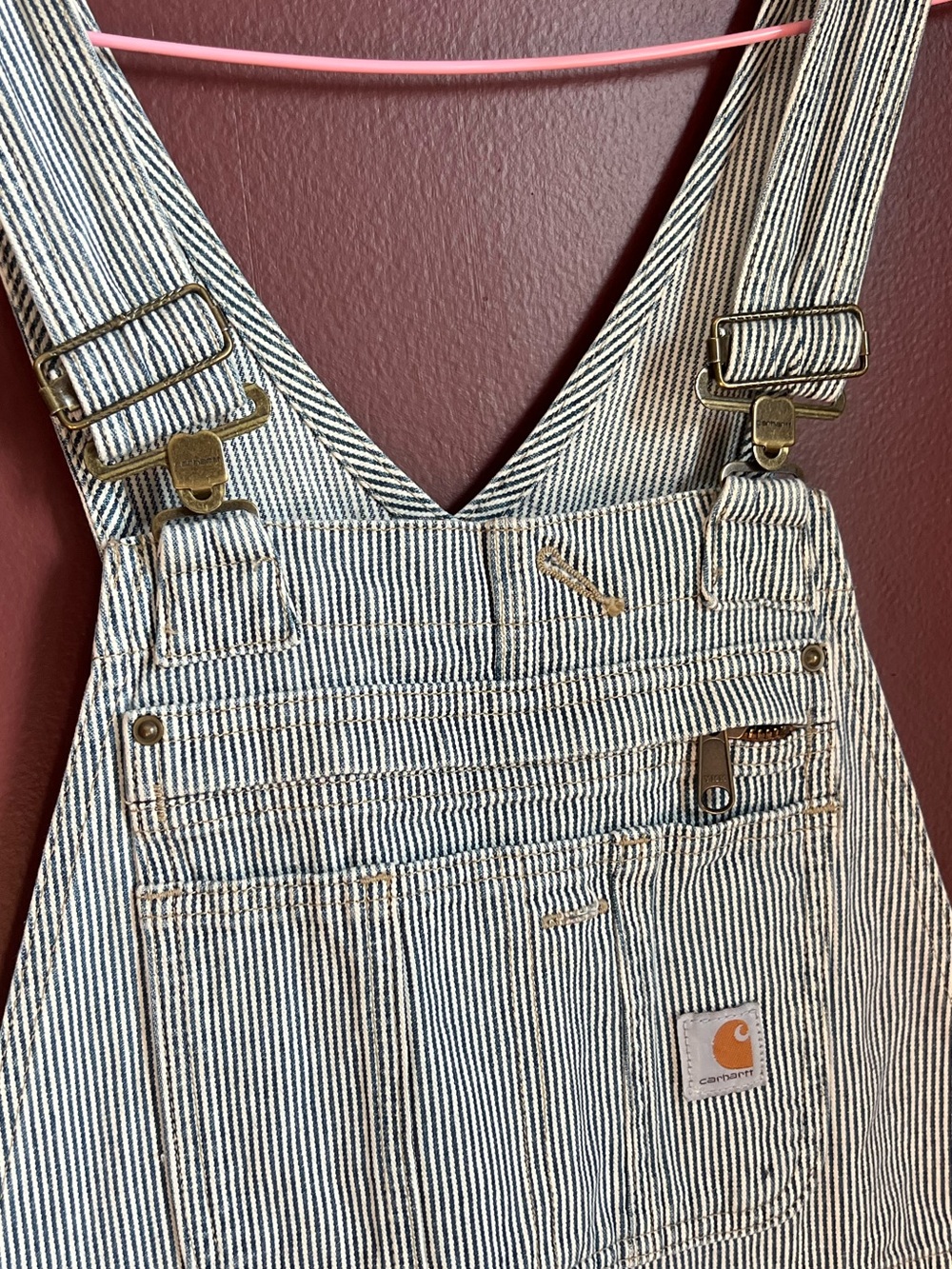 Carhartt denim cotton railroad stripe bib overall